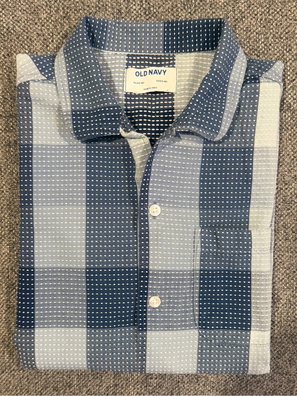 Old Navy kid’s Navy and Light Blue Checked Button-Down Shirt
